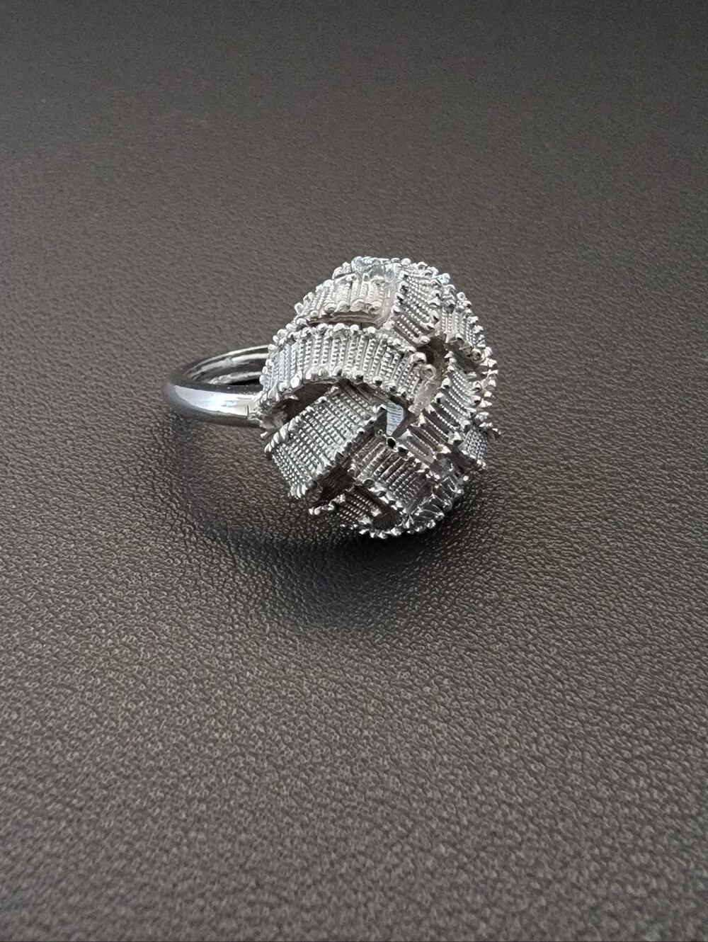Vintage Trifari Silver Tone Textured Dome Ring Adjustable Statement Cocktail Rin